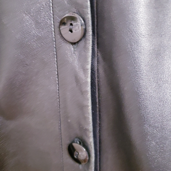 Black Leather Button Up Jacket, Size 44 - Picture 9 of 16